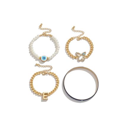 Gold 4pcs Pearled Chain Bracelet Set