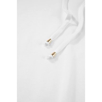 White Lace Patchwork Sleeve Drawstring Hoodie