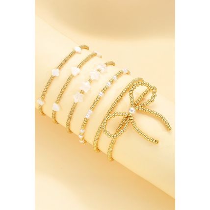 Gold Bow Knot Star Heart Beaded Multi Layer Bracelet