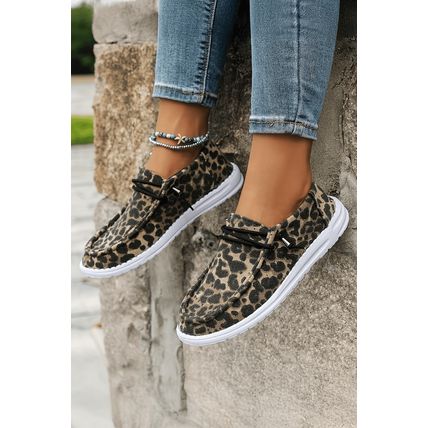 Coffee Lace-up Decor Leopard Canvas Shoes