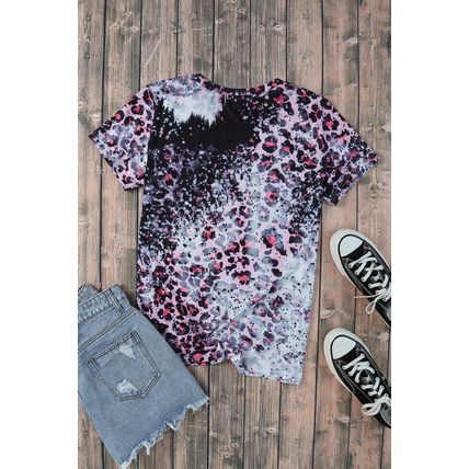 Pink Leopard Dyed Print Bleached Blank Tee