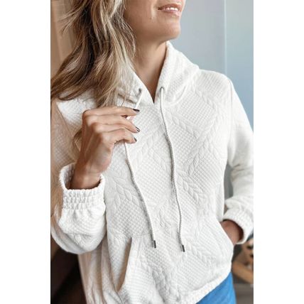 White Cable Lattice Texture Kangaroo Pocket Hoodie