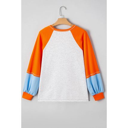 Light Grey HELLO PUMPKIN Patched Graphic Colorblock Bubble Sleeve Raglan Top