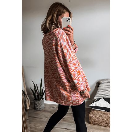 Orange Vibrant Abstract Print Drop Shoulder V Neck Tunic Oversized Sweater