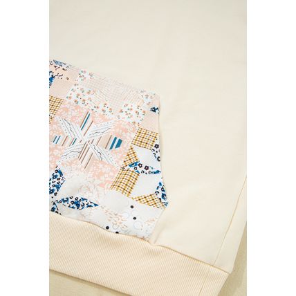 Beige Western Geo Pattern Patchwork Hoodie with Kangaroo Pocket