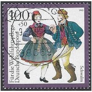 SG 2545: 100pf. + 50pf. multicoloured Traditional Costumes: Schwalm, Hesse.