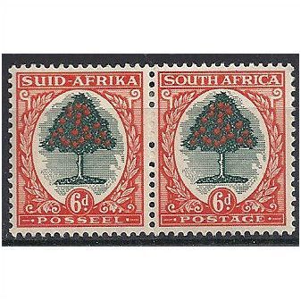 South Africa 1950 SG119 6d Green & Red-Orange Mounted Mint PAIR . . .