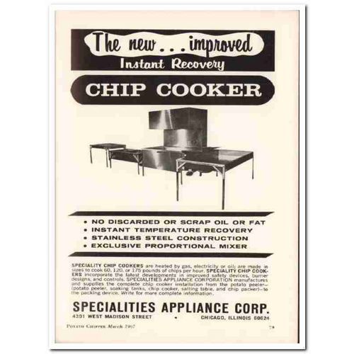 specialties appliance corp 1967 potato chip cooker food vintage ad