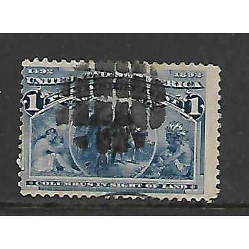 USA 1893 1c BLUE COLUMBUS SIGHT LAND SG 235 USED