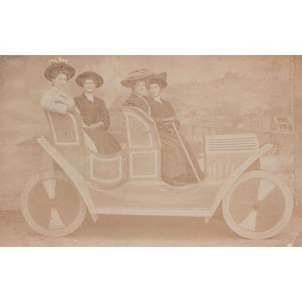 Ladies In Giant Toy Model Seaside Car Antique Real Photo Postcard