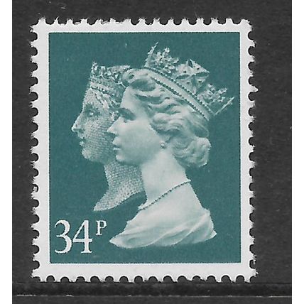 GREAT BRITAIN QE II 1990 Q VICT & QEII 34p DEEP BLUISH GREY PHOS SG1473 UM MINT
