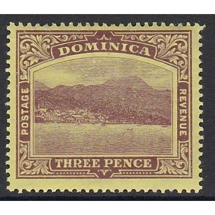 Dominica 1920 3d Purple/ Yellow, on yellow paper SG 51ab U/Mint