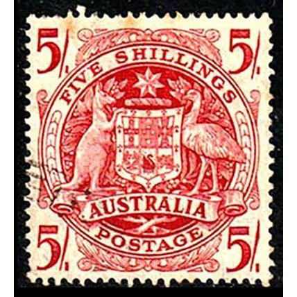 Australia 1949 Coat of Arms 5/- Used Stamp CofA wmk