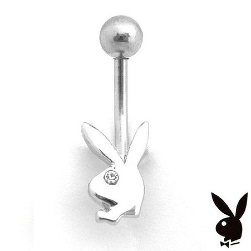 Playboy Body Jewelry Belly Ring Curved Barbell Bunny Logo Swarovski Crystal