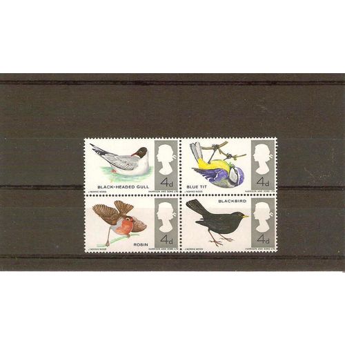 Great Britain Wild Birds 4d block of 4 different mint stamps