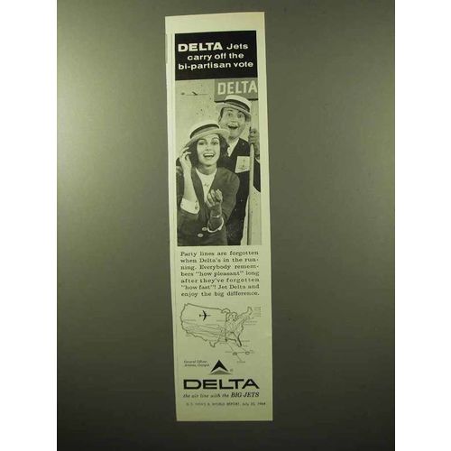 1964 Delta Airlines Ad - Carry Off Bi-Partisan Vote