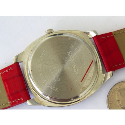 BOLD FACED EMBASSY JEWEL BEZEL QUARTZ WATCH RED PATENT LEATHER STRAP