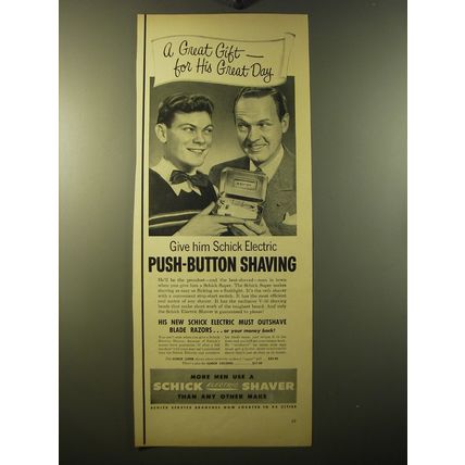 1950 Schick Shaver Ad - A great gift for his great day