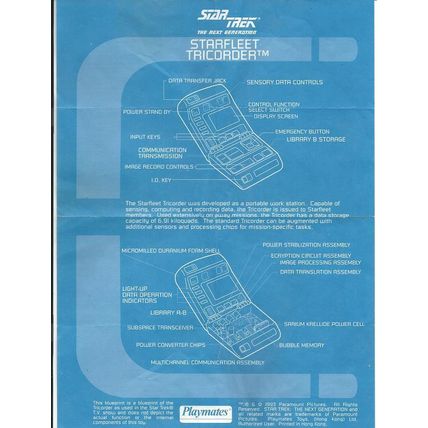 STAR TREK ' THE NEXT GENERATION ' STARFLEET TRICORDER blueprint (1993)