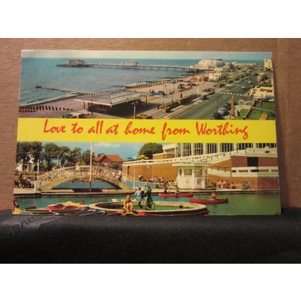 multiview, WORTHING, SUSSEX used vintage postcard Colourmaster =