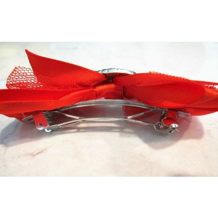 Red rockabilly shiny, lacy bow hair clip barrette with swarovski crystals