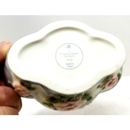 Porcelain Basket with Handle Floral Pink Roses Princess House Exclusive Vintage