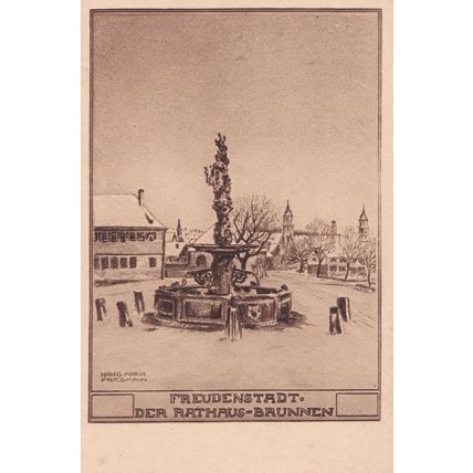 Freudenstadt Der Rathaus Brunnen German Postcard
