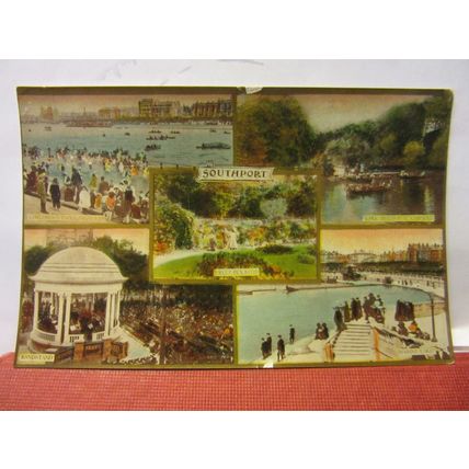 multiview, SOUTHPORT, LANCASHIRE used antique postcard RP 1912 pm =
