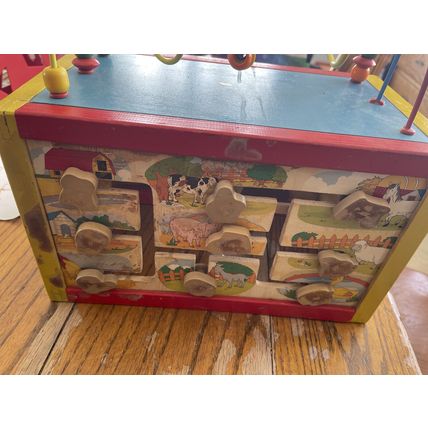 Very Cool & Rare Kids Wooden Maze Rollercoaster 13" Long 5 Activities Chalkboard