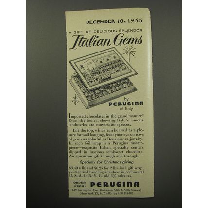 1955 Perugina Italian Gems Chocolates Ad - A gift of delicious Splendor