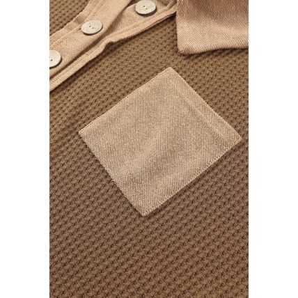 Brown Waffle Knit Buttoned Long Sleeve Top