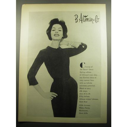 1957 B. Altman & Co. Basic Dress Ad - Closeup of the Basic Dress Spring Edition