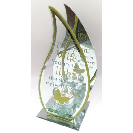 Wife Glass Memorial Tealight Holder Glass Double 20 CM with Verse Grief