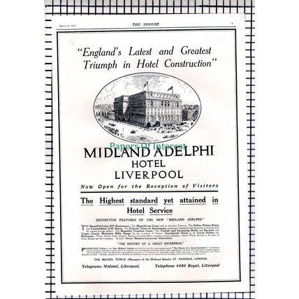 Midland Adelphi Hotel Liverpool Towle Advert - 1914 News Page / Print