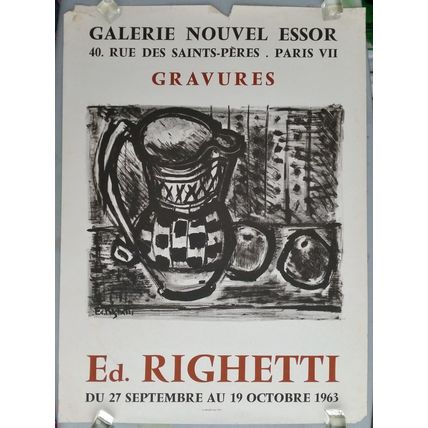 ED RIGHETTI, GALERIE DE PARIS, 1963. FRENCH LITHOGRAPHIC EXHIBITION POSTER.