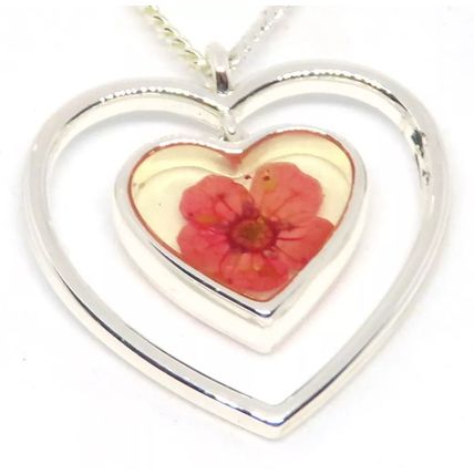 Pink Pressed Flowers Pendant Heart Shaped Pendant on a Necklace Festive Gift