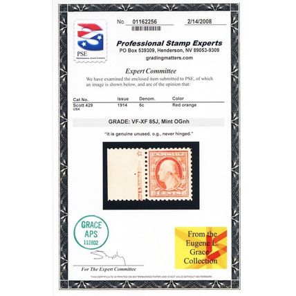 429, Mint NH VF/XF JUMBO 6¢ - PSE Certificate Graded 85J * Stuart Katz