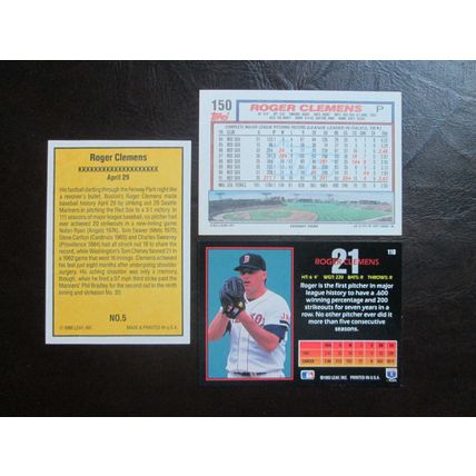 Three (3) Roger Clemens Baseball Cards (See Pictures and Description Below)