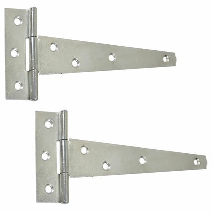 2 x Large Galvanised 12"/300mm Long Tee Hinges Gate Shed Door Outdoor Trailer T
