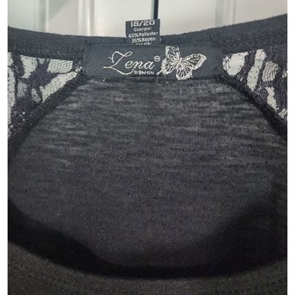 Lena Women's Poly Rayon Spandex Black Lace 3/4 Sleeve Sparkle Stone Top Sz 18/20