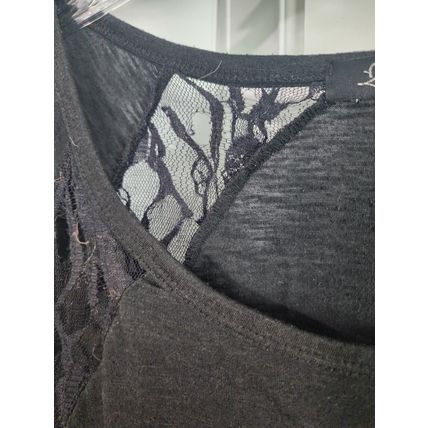 Lena Women's Poly Rayon Spandex Black Lace 3/4 Sleeve Sparkle Stone Top Sz 18/20