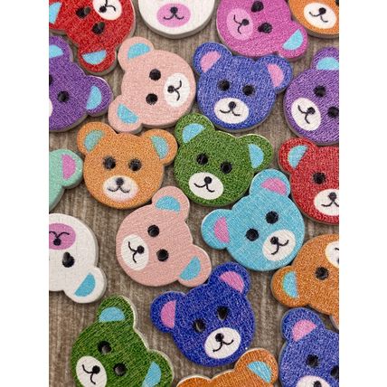 Buttons 18x15mm Wooden Teddy Bear Face 2 Hole Mixed Colours Sewing Knitting