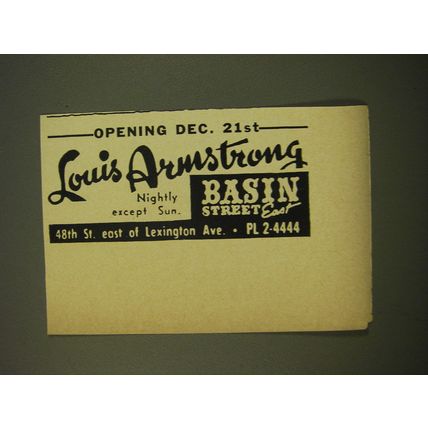 1961 Basin Street East Advertisement - Opening Dec. 21st Louis Armstrong