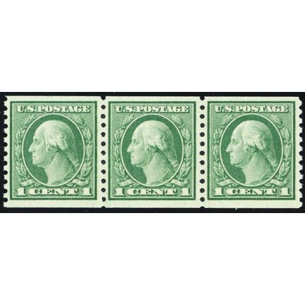 452, Mint NH VF 1¢ Coil Strip of Three - Rich Color - Stuart Katz