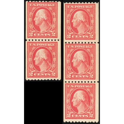 442, Mint NH 2¢ Two Coil Strips - SCV $132.50 - Stuart Katz