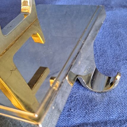 Gold Colored Metal LETTER E Christmas STOCKING HANGER Holder Mantel Hook Holiday
