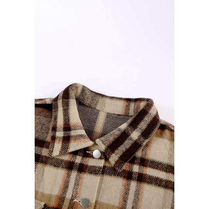 Orange Geometric Plaid Print Pocketed Shirt
