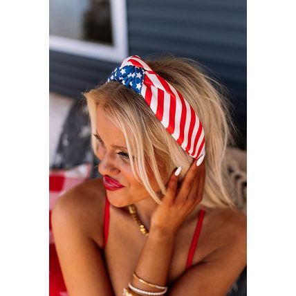 Multicolor American Flag Bow Knot Wide Headband