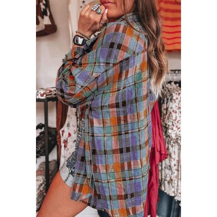 Orange Plaid Print Loose Vintage Shirt
