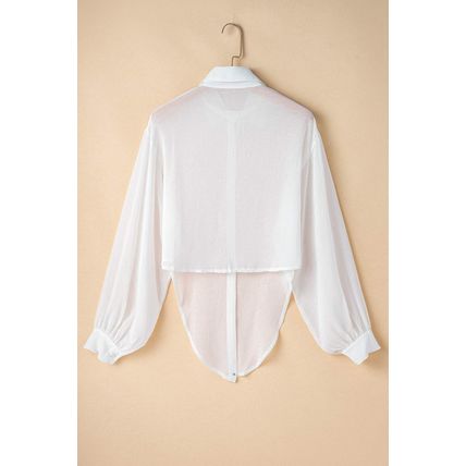 White Solid Knotted Front Loose Fit Sheer Shirt
